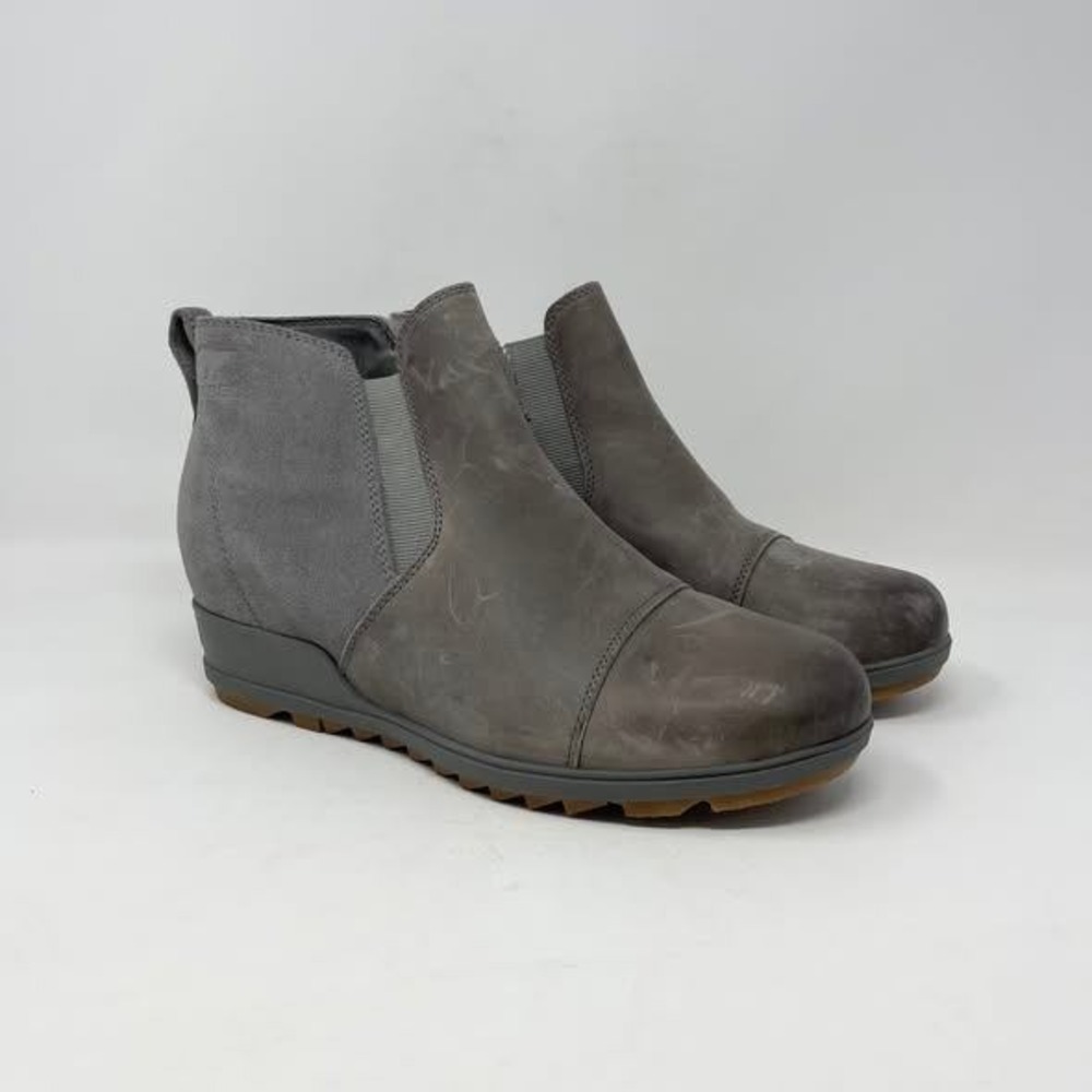 Sorel Evie Pull On Boot Womens 11 Gray Leather Low Wedge Snow Winter Casual READ